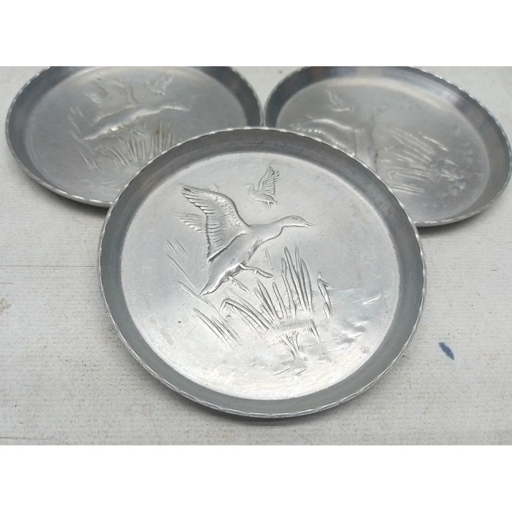 Vintage Mid Century Hammered Aluminum Embossed 3